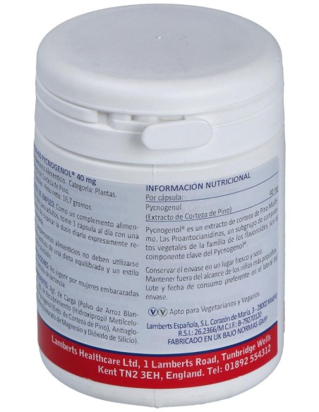 Pycnogenol 40 Mg.(Extracto De Pino Bark) 60 Cap.