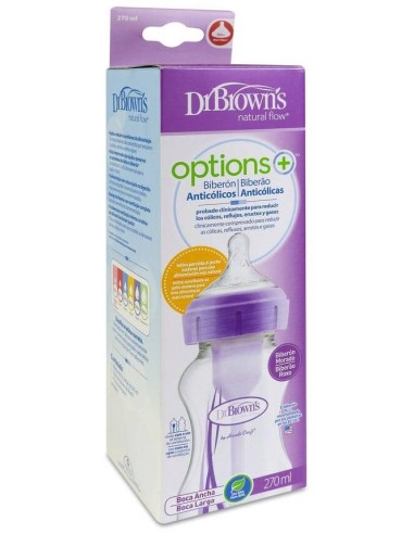 Dr. Brown'S Options+ Biberón Boca Ancha Morado 270 Ml, 1 Ud