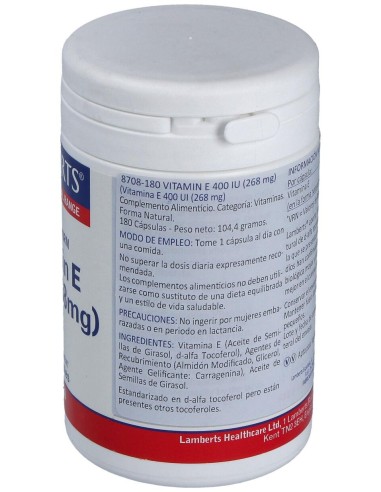 Lamberts Vitamina E Natural 400Ui 180 Comprimidos