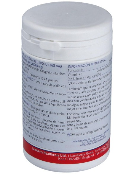 Lamberts Vitamina E Natural 400Ui 180 Comprimidos