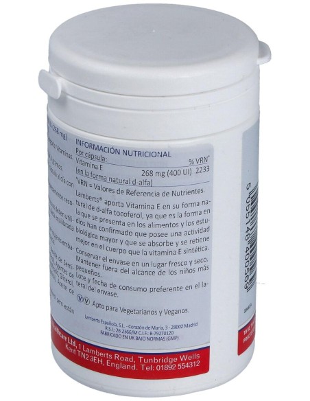 Lamberts Vitamina E Natural 400Ui 180 Comprimidos