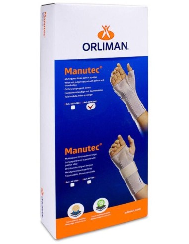 Orliman Muñequera Elástica Abierta Larga Con Férula Palmar Y Pulgar Mfp-I80 Izquierda Talla 2 15-17 Cm, 1 Unidad