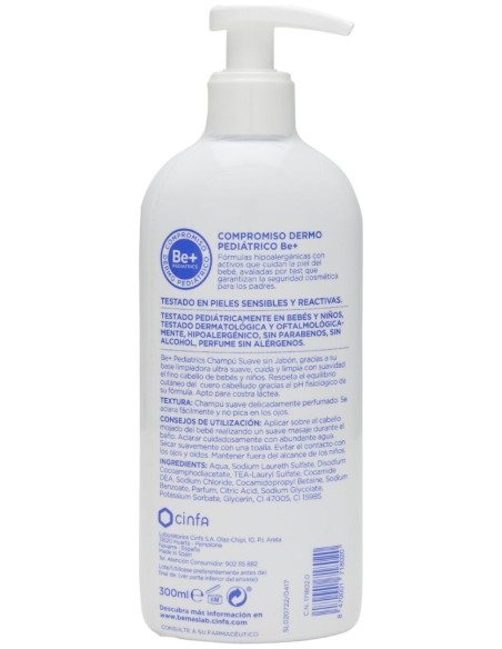 Be+ Pediatrics Champú Suave Sin Jabón, 300 Ml