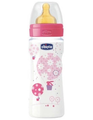 Chicco Biberón Caucho Flujo Rápido Rosa 330Ml, 1 Unidad