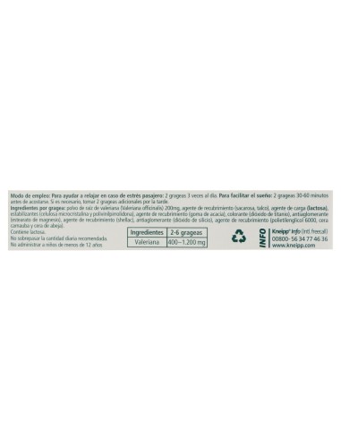 Kneipp Valeriana Classic Grageas 90Uds