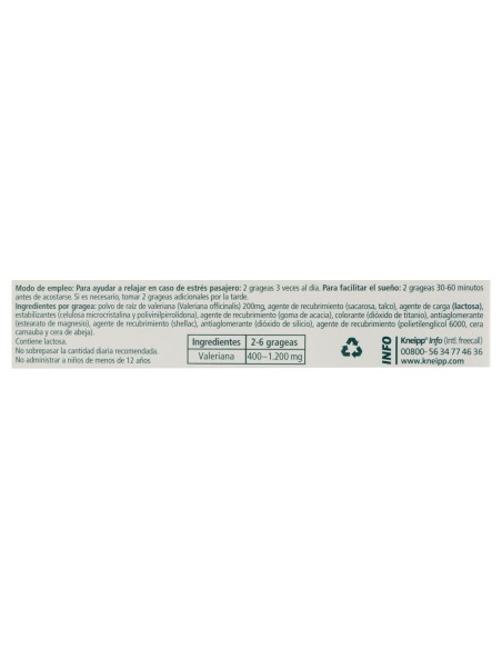 Kneipp Valeriana Classic Grageas 90Uds
