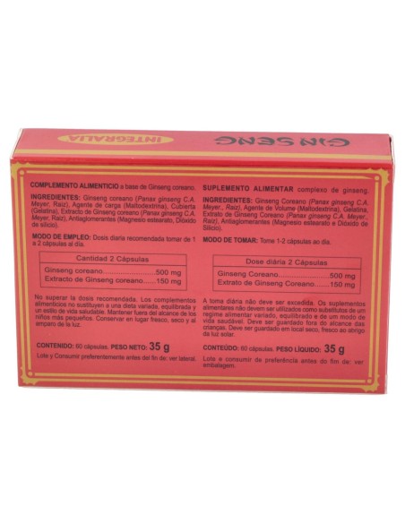 Integralia Ginseng Rojo Coreano 500Mg 60Caps