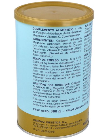 Integralia Colágeno Soluble Plus Hialurónico Magnesio Sabor Café 360G