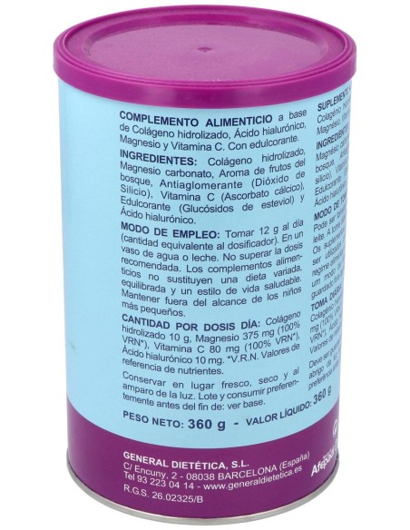 Integralia Colágeno Soluble Plus Hialurónico Magnesio Sabor Frutas Del Bosque 360G