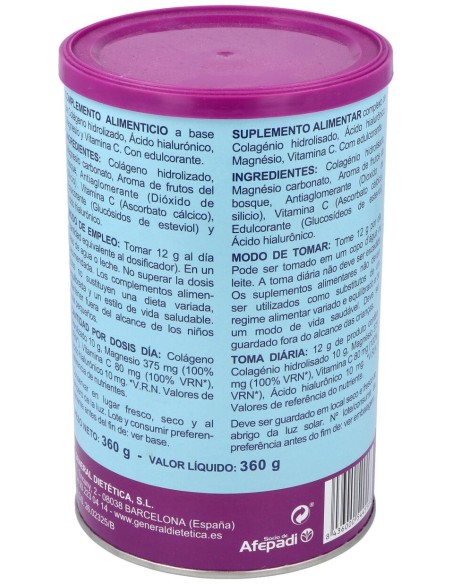 Integralia Colágeno Soluble Plus Hialurónico Magnesio Sabor Frutas Del Bosque 360G