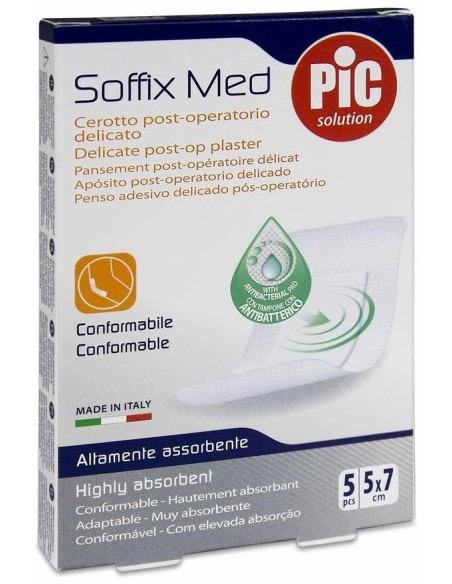 Pic Soffix Med Con Bactericida Post Operatorio Apósito Adhesivo 5X7 5Uds