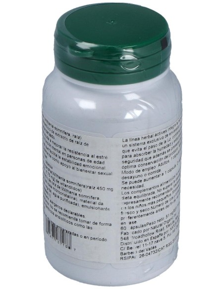 Ashwaganda Raiz 450Mg. 60Cap. Herbal Actives