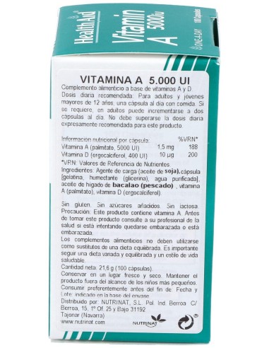 Vit A 5000Ui Con Vit D 400Ui 100Cap. Health Aid