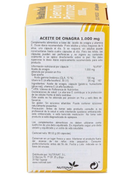 Aceite De Onagra 1.000Mg. 60Cap. Health Aid