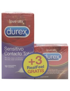 Promoción Durex Contacto Total 12 Uds + Real Feel 3 Uds, 15 Uds