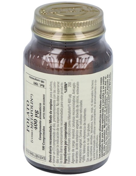 Solgar Folato Como Metafolin 400Mcg 100Comp