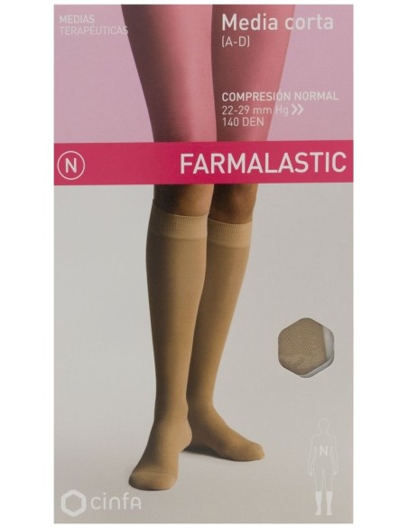 Farmalastic Media Corta Compresión Normal Beige Talla Reina Plus, 1 Par