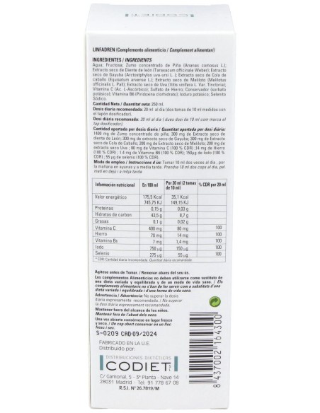 Codiet Linfadren Drenante Linfático 250Ml