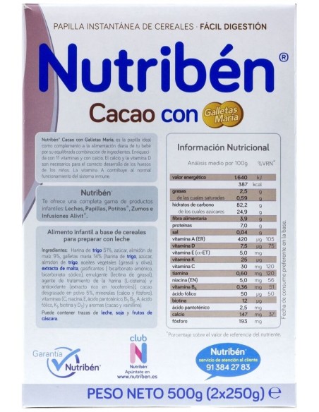 Nutriben Cacao Con Galletas Maria 500 Gr
