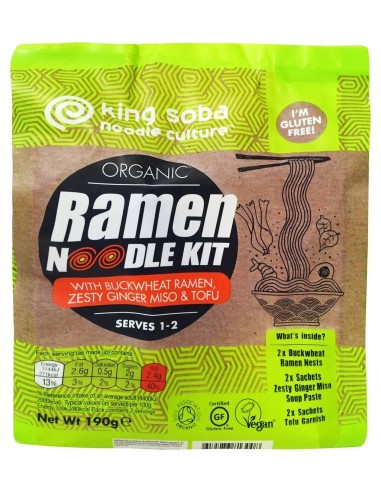 King Soba Organic Noodles Ramen Kit Trigo Sarraceno 190G