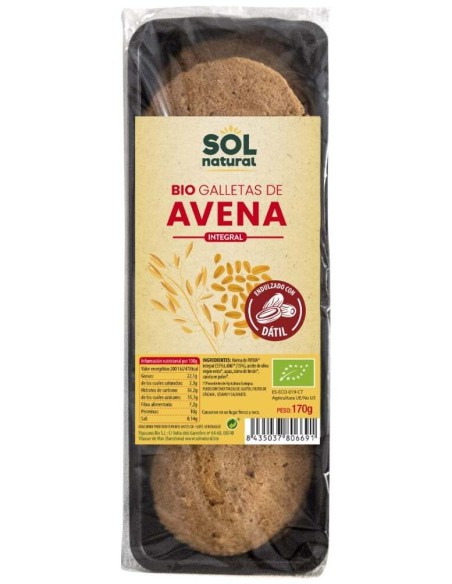 Solnatural Galleta Avena Endulzada Dátiles Bio 170G