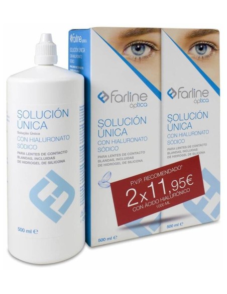 Farline Óptica Solución Única Hialurónico Lentes Contacto 2X500Ml