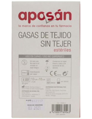 Aposán Gasas De Tejido Sin Tejer Estériles Alta Absorción 50Uds