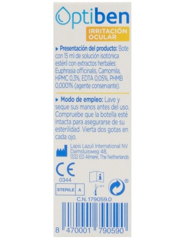 Optiben Ojos Irritados Estéril Sequedad Ocular Frasco 15Ml