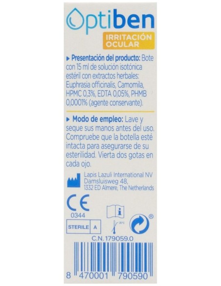 Optiben Ojos Irritados Estéril Sequedad Ocular Frasco 15Ml