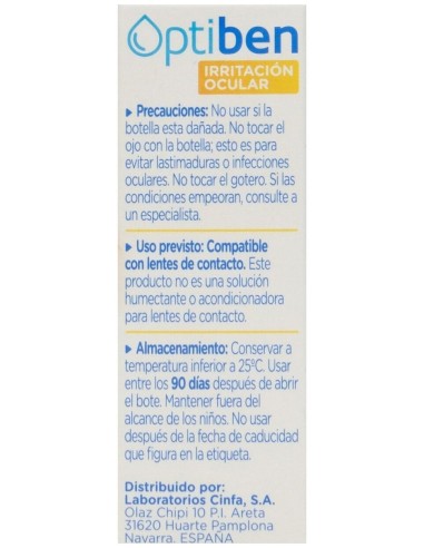 Optiben Ojos Irritados Estéril Sequedad Ocular Frasco 15Ml