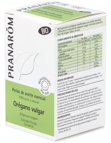 Oregano Vulgar Ac. Esencial En Perlas 60Perlas Bio