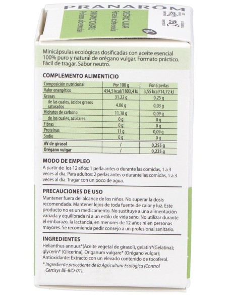 Oregano Vulgar Ac. Esencial En Perlas 60Perlas Bio