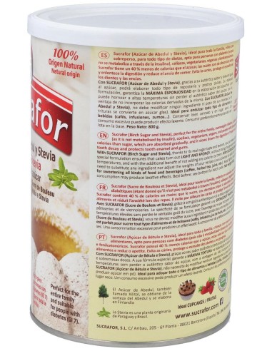 Sucrafor (Azucar De Abedul Y Stevia) 800Gr