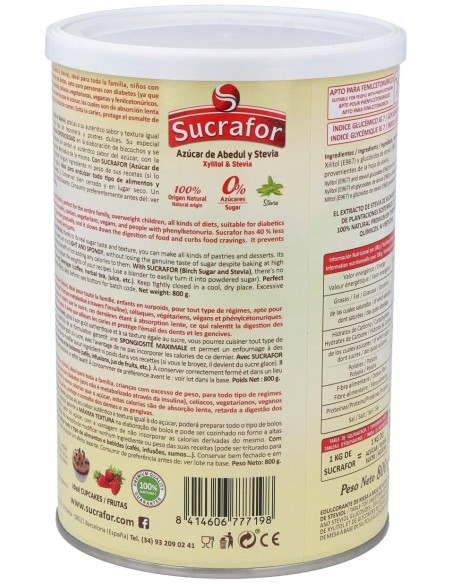 Sucrafor (Azucar De Abedul Y Stevia) 800Gr