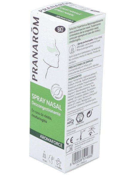 Pranarom Aromaforce Spray Nasal Bio Descongestionante, 15 Ml