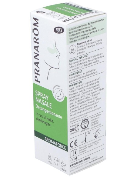 Pranarom Aromaforce Spray Nasal Bio Descongestionante, 15 Ml