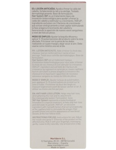 Martiderm Hair System 3Gf Loción Anticaída Unisex, 100 Ml
