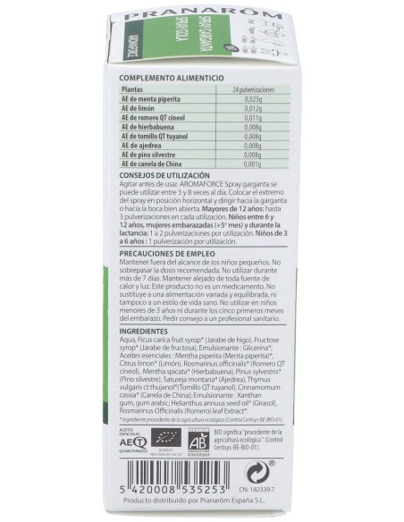 Pranarôm Aromaforce Spray Garganta Bio 15Ml