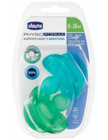 Chicco Chupete Physio Soft Silicona 6-12 Meses Azul, 2 Uds