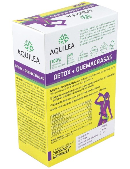 Aquilea Detox + Quemagrasas Sabor Piña, 10 Uds