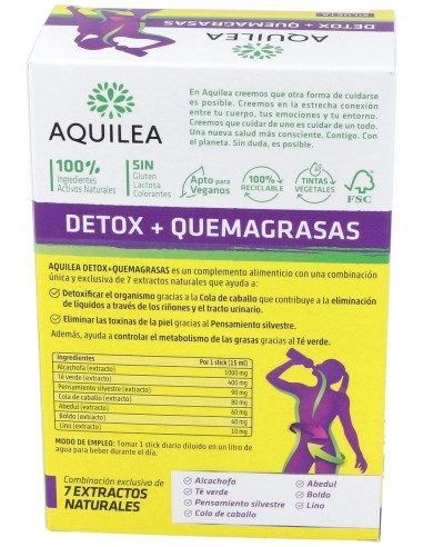 Aquilea Detox + Quemagrasas Sabor Piña, 10 Uds