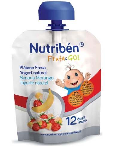 Nutribén Fruta Y Go! Plátano, Fresa Y Yogurt Natural, 90 G