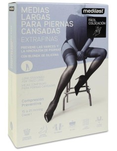 Medilast Medias De Compresión Preventiva Largas Con Blonda Para Piernas Cansadas De Fácil Colocación 421 Negro Talla M, 1 Par