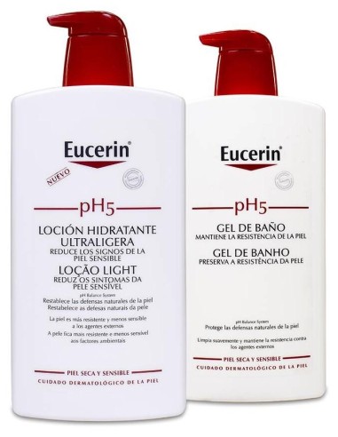 Pack Eucerin Ph5 Loción Hidratante Ultraligera + Gel Baño, 1000 Ml + 1000 Ml