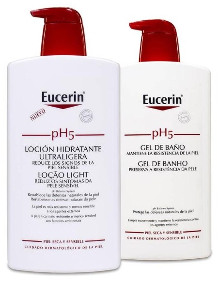 Pack Eucerin Ph5 Loción Hidratante Ultraligera + Gel Baño, 1000 Ml + 1000 Ml