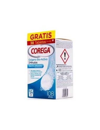 Corega Oxígeno Bio-Activo Limpieza Prótesis Dental 108 Tabletas